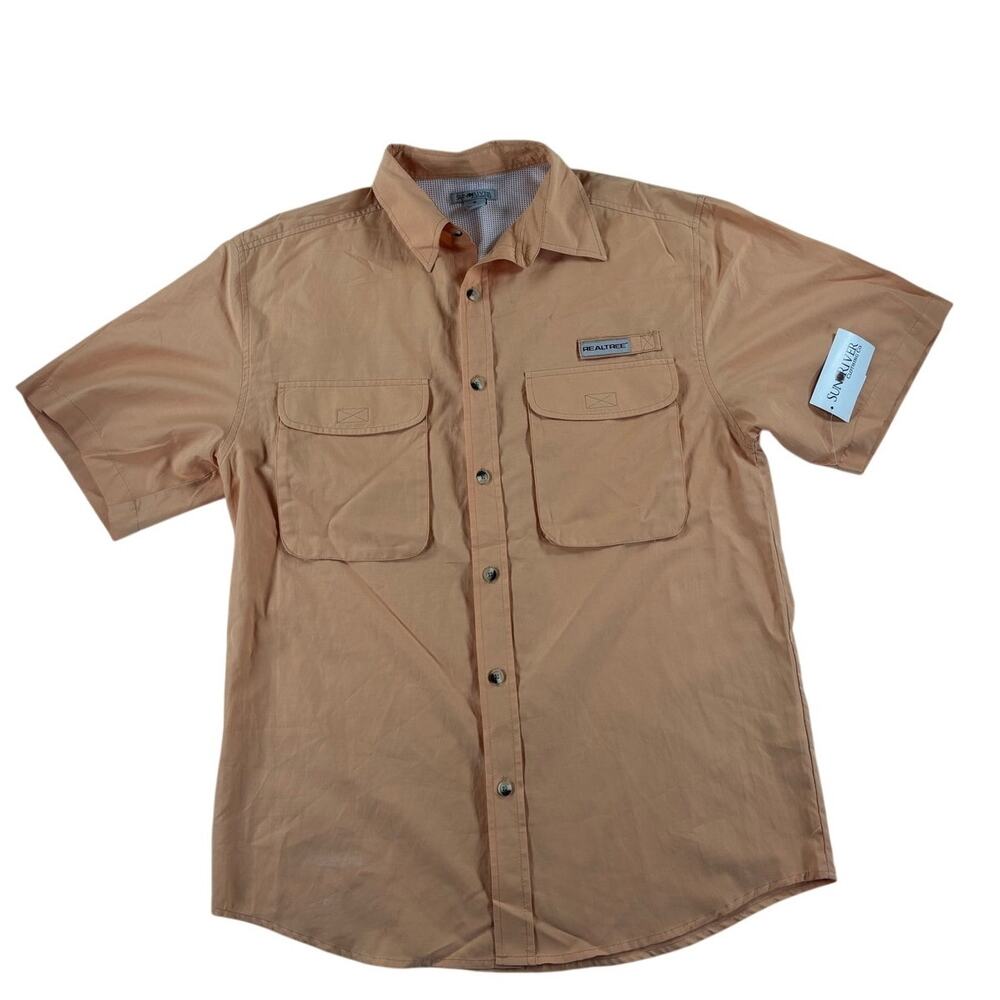 *New* Sun River Clothing Co Mens Short Sleeve Button Up Shirt - Peach - Medium